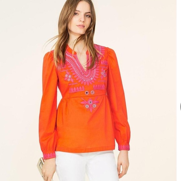 Tory Burch🍁🍂Tangerine Embellished Embroidered Tunic $350 NWT - Picture 2 of 12